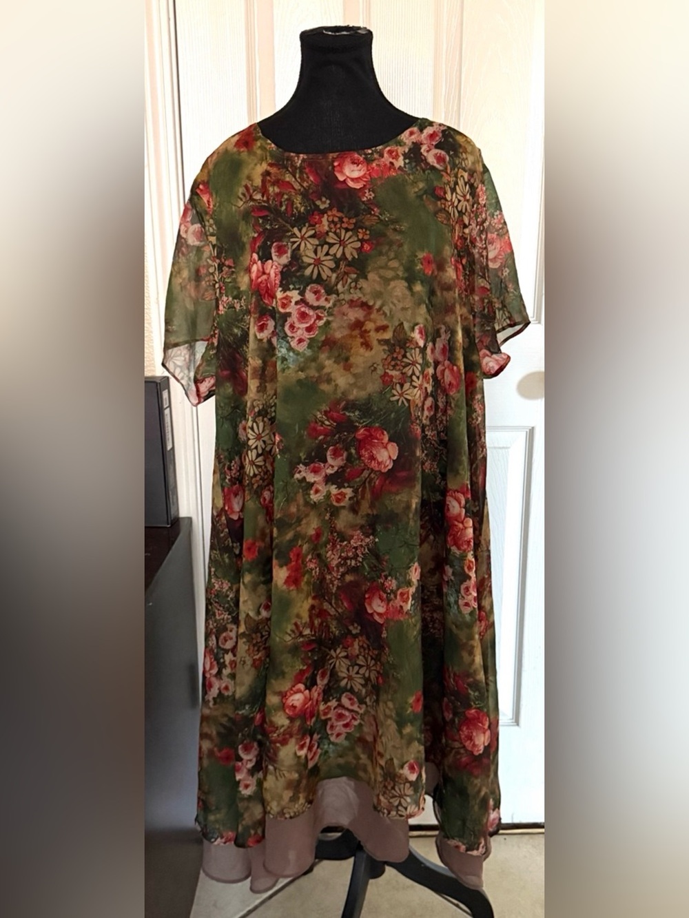 Floral Sheer Overlay Boho Shift Dress